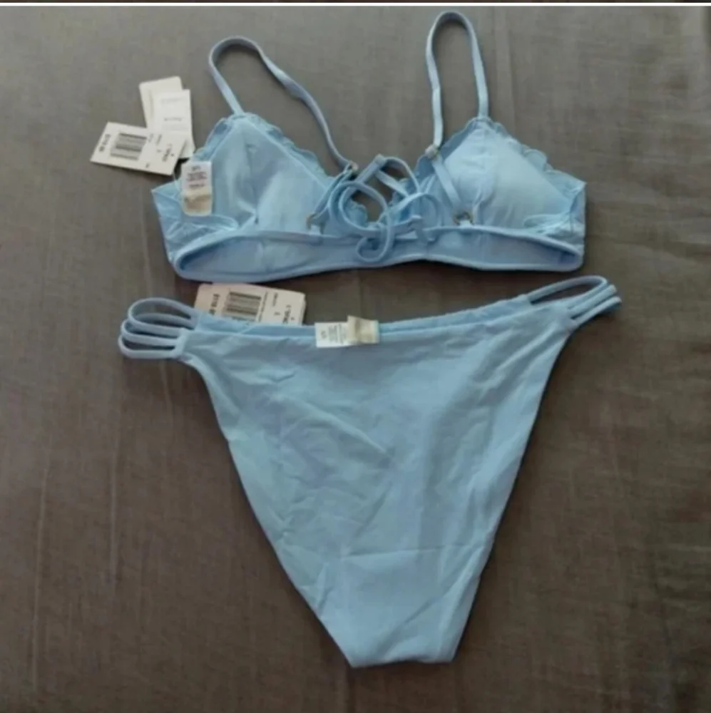 L*Space Jean Top Claude Bottoms Bikini Blue Full Set Satin